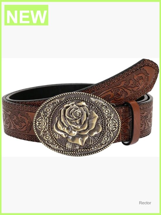 Vintage Western Cowgirl Belt with Oval Metal Buckle Faux Leather Waist Belt